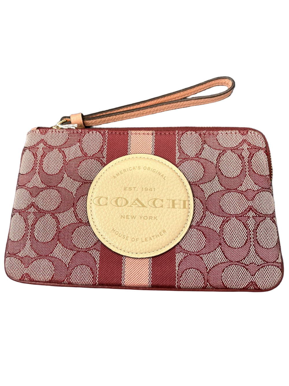 COACH Dempsey Large Corner Zip Wristlet In Signature Jacquard With Stripe – EUC